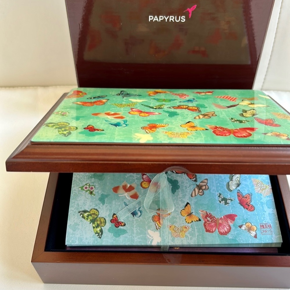 Papyrus 16 note cards set in Butterfly Wooden Jewelry Box